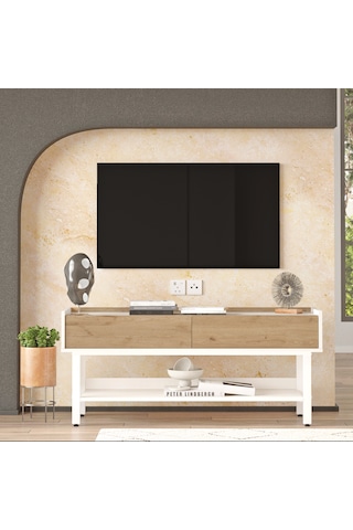 Robin Home Oslo Tv Ünitesi Sehpası Beyaz Metal Ayaklı 140cm