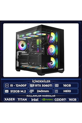 Xaser Thor X10 i5-12400F 16 GB 512 GB M.2 NVMe SSD 16 GB RTX5060Ti Free Dos Masaüstü Oyuncu Bilgisayarı