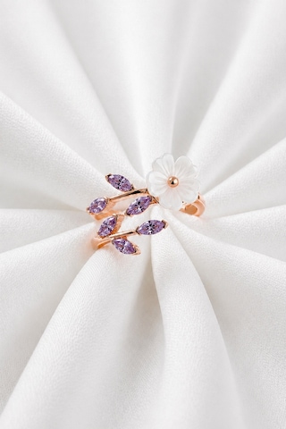 Çekirdekjewelry 925 Ayar Gümüş Manolya Çiçekli Ayarlanabilir Mortaslı Yüzük Pembe