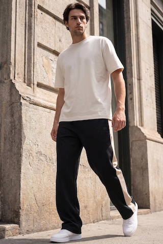 Tommylife Siyah-bej Yüzeyi Dokulu Standart Fit Palazzo Erkek Pantolon - 82171 Siyah