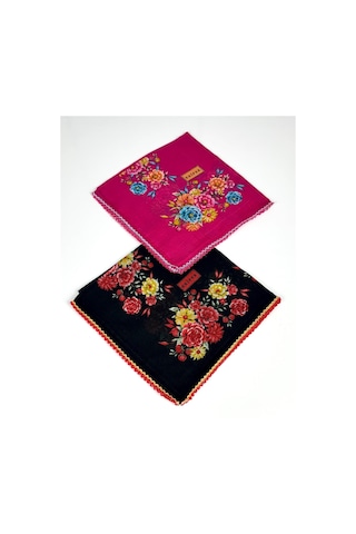 Eripek 2'li Paket Oyalı Pamuk Yazma 6595 Siyah-Fuşya