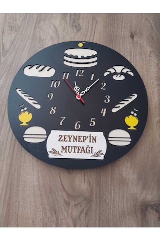 Cafe //fırın // Unlu Mamuller // Pastane İş Yerine Özel Kişiye Özel İsim Yazılı Duvar Saati Siyah