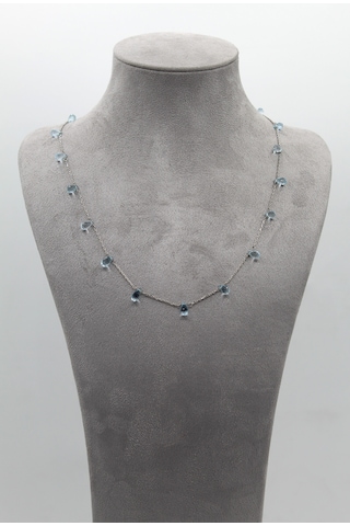 Doğan Diamond 925 Ayar Gümüş 14 Ct Yarı Değerli Doğal Blue Topaz Minimal Damla Taş Kolye - Collezione Azur