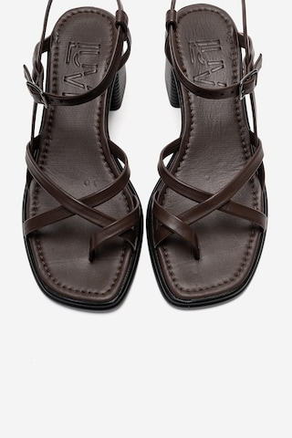 Luvishoes Lavısh Kahverengi Hakiki Deri Kadın Kalın Topuklu Sandalet Kahverengi