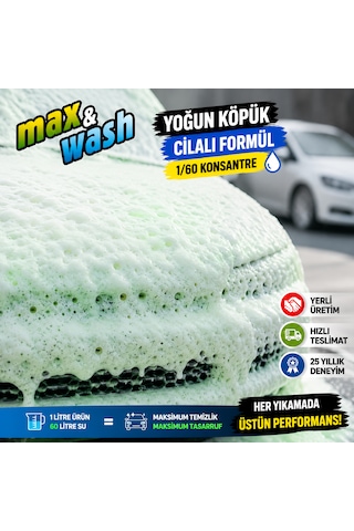 Max&wash 4'lü Komple Dış Bakım Seti 4x4 Kg Cilalı Oto Şampuan + Hızlı Cila + Lastik Parlatıcı + Jant Temizleyici Profesyonel Araç Bakım Seti