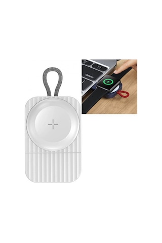 W26 Apple Uyumlu Watch Manyetik Taşınabilir Usb Şarj Cihazı Beyaz Type-c