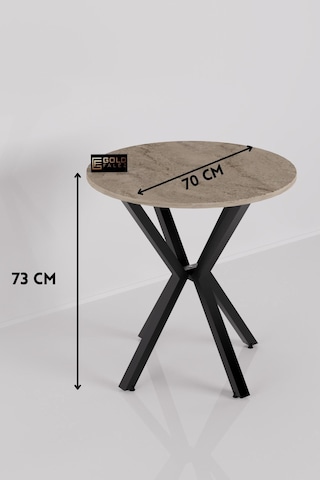 Reyo Falez 70 Cm Yuvarlak Mutfak Masası Metal Ayaklı Modern Yemek Balkon Bahçe Kafe Masası Traverten 9821