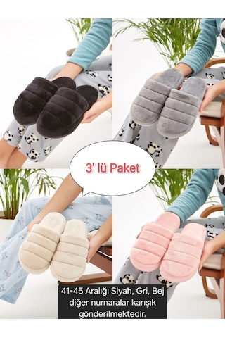 3'lü Paket Önü Kapalı Terlik Ev Terliği Çeyiz Bohça Seti Çok Renkli