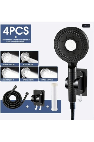 Fastbuy Çoklu Püskürtme Akış Duş Başlığı 5x Boost Siyah Duvara Monte Set Siyah