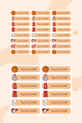 Basketbol Temalı Isimli Okul Etiketi Defter Kalem Kitap Sticker S