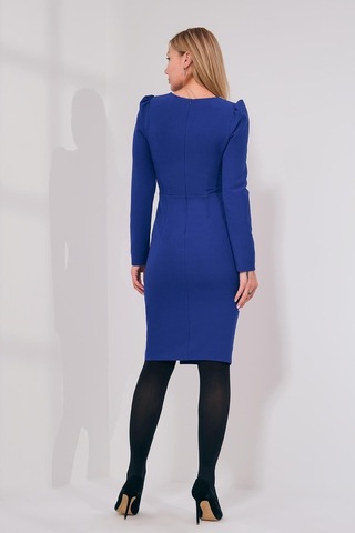 Explosion Midi Abiye Elbise - Uzun Kol V Yaka Minimalist Saks