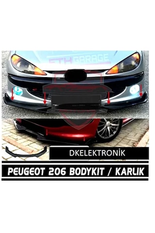 Peugeot 308-206 Parlak Siyah Ön Tampon Eki Lip 3 Parça Dkkarlık