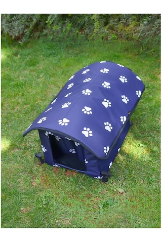 Yuga Pati Desenli Lacivert Kedi Evi Isı Ve Yağmur Korumalı