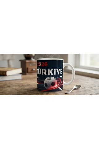 2026 Türkiye Futbol Temalı Kupa Beyaz - Desenli