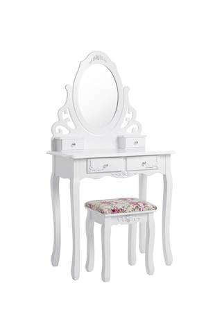 Songmıcs Makyaj Masası, Ayna Ve Tabure Ile Oyuk Makyaj Masası, 4 Çekmece, Eğim Koruması, Beyaz Rdt04w, 75 X 40 Cm Genel