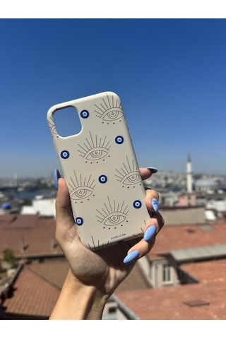 İphone 6s Uyumlu Çizim Göz Tasarımlı Telefon Kılıfı - Krem