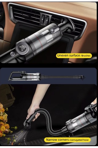 Turbo Digital 120w Ultra Emiş Araç Ev Araba Süpürgesi Çok Uzun Şarj Süresi Turbo Çift Motor