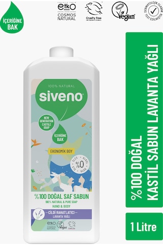 Siveno %100 Doğal Sıvı Kastil Sabun Lavanta Yağlı Cildi Rahatlatıcı Nemlendirici Bitkisel Vegan 1 L