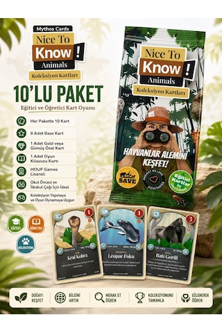 Mythos Cards Nice To Know Animals Koleksiyon Kartları 10'lu Paket Eğitici Ve Öğretici Kart Oyunu