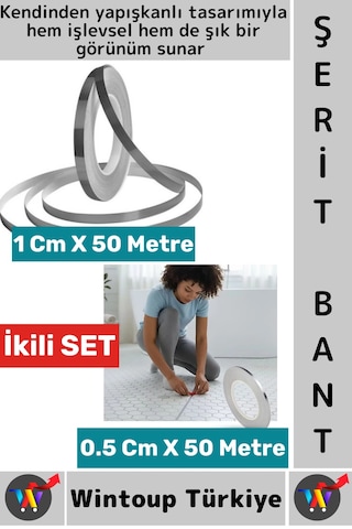 Bant Kendinden Yapışkanlı Güçlü Su Geçirmez Karo Zemin Fayans Arası Şerit Derz Bant Gri 2'li Set