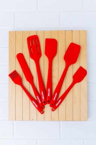 Silikon Mutfak Seti 6 Lı, Isıya Dayanıklı Yanmaz Yapışmaz Silikon Spatula Seti 6 Parça Kırmızı