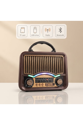 Büro Ev Ofis si İçin Retro Solar Şarjlı Bt Fm Radyolu Müzik Kutusu