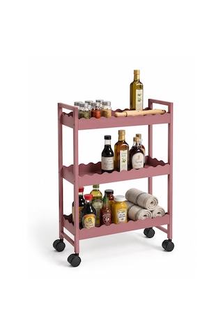 Servis Arabası Tekerlekli Mutfak Rafı Organizer Banyo Rafı 4000 Pembe
