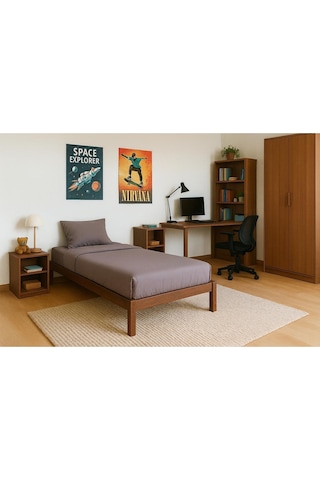 Doğal Masif Ahşap Butik Karyola Ceviz Renk Başlıksız 70x140