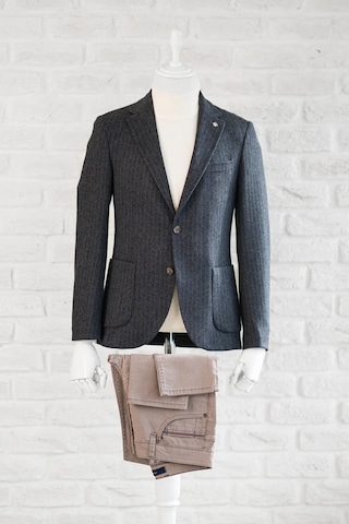 Slimfit Torba Cep Çizgili Mono Yaka Astarsız Çift Yırtmaç Likralı Kışlık Erkek Tek Ceket Antrasit