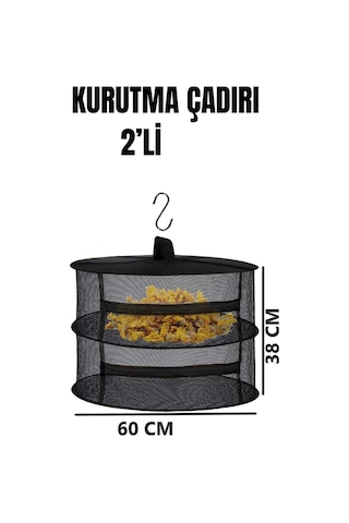 Tineke 2 Katlı Fermuarlı Meyve Sebze Kurutma Filesi Katlanabilir Doğal Kurutma Sepeti Siyah Siyah
