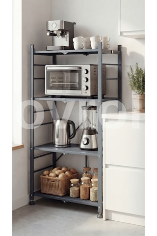 Ovrol 4 Katlı Katlanabilir Metal Raf Mutfak Banyo Balkon Düzenleyici Çok Amaçlı Raf Antrasit