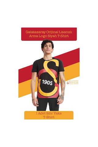 Galatasaray Lisanslı Büyük Logolu T-shirt Kişiye Özel Baskılı Ahşap Kutulu 099 Siyah