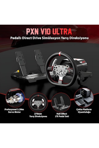 Pxn V10 Ultra Direct Drive Yarış Direksiyon Seti - 3.2nm Servo Motor - Pc, Ps4, Xbox Uyumlu