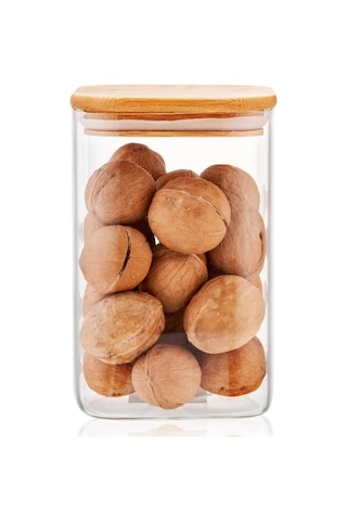 1100ml Sızdırmaz Vakumlu Bambu Kapaklı Borosilikat Cam Kavanoz Hava Geçirmez & Dayanıklı Gıda Saklama Kabı 10cm X 17cm 7009