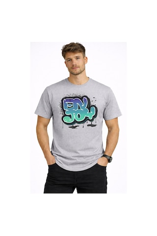 Herkesemoda Enjoy Yazı Detaylı Basic Erkek T-shirt Gri