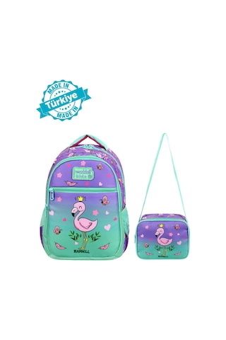 Waddell İlkokul Sırt Çantası ve Beslenme Çantası Flamingo Su Yeşili-Lila