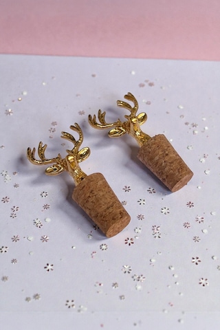 Gold Lüks Metal Geyik Başlı Mantar Tıpa 2'li Set - Şişe Tıpası Yağdanlık Ve Sunum Aksesuarı