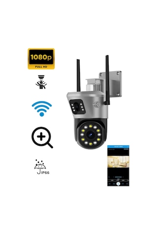 Full Hd 1080p Ip66 Wifi Akıllı Kamera Hareket Sensörlü I Nsan Takip Su Geçirmez 2+2mp Wifi İp Kamera