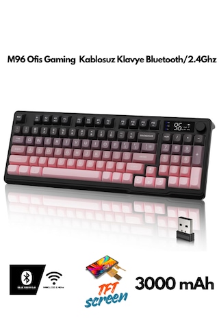 M96 Ofis Klavye Bluetooth/2.4g Kablosuz Oyuncu Klavye Işıklı Usb Type-c Kablolu Şarjlı