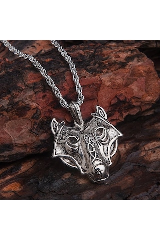 Paslanmaz Çelik Nordic Viking Kurt Erkek Kolye İskandinav Takı