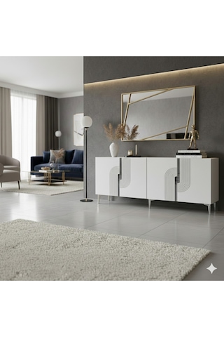 Ka1804bs Meyra180 Konsol, Kahve Köşesi, Tv Sehpası Beyaz-sılver 180cm Beyaz-sılver
