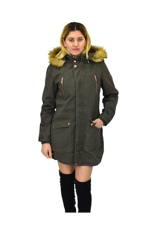 Kadın Büyük Beden Spor Kanvas Kapüşonlu Parka M5300 Bgl-st03987 Haki