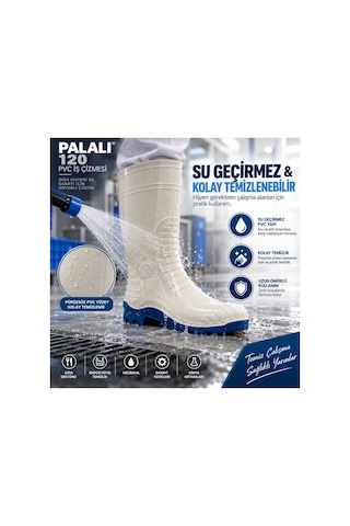 120 Beyaz Pvc Su Geçirmez İş Çizmesi Asit Baz Dirençli Kaymaz Tabanlı Gıda Hijyen Sanayi Çizmesi Palalı 120 Beyaz