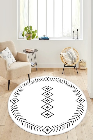 West Home Dijital Baskı Yıkanabilir Kaymaz Taban Salon Halısı Mutfak Halısı Yolluk Ve Banyo Paspası Wh 375 White Yuvarlak