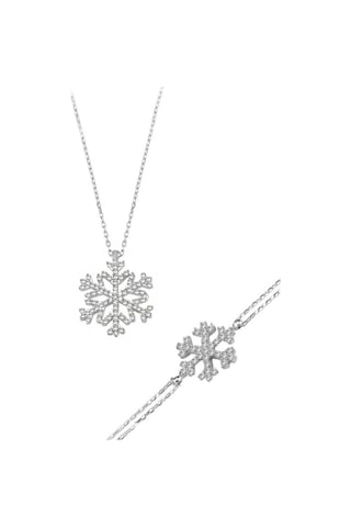 Brezza Lusso Jewelry 925 Ayar Gümüş Kar Tanesi Kadın Kolye Bileklik Set