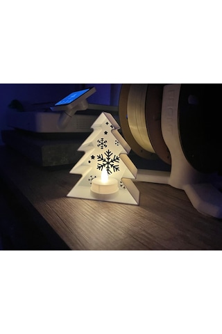 Kar Tanesi Desenli Yılbaşı Ağacı Led Tealight Mumluk Dekoratif Masaüstü Ambiyans Işığı