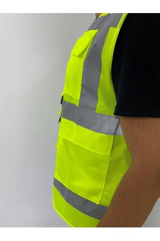 Yüksek Görünümlü Mühedis Yeleği 10 Adet Sarı 2xl Beden Yelek Reflektörlü Fermuarlı Reflektik