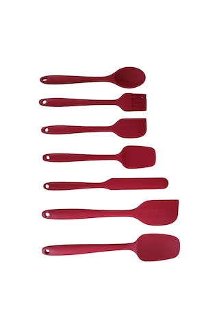 Servis Spatula Seti Silikon 7'li Çift Renk Seçeneği - Kırmızı Kırmızı
