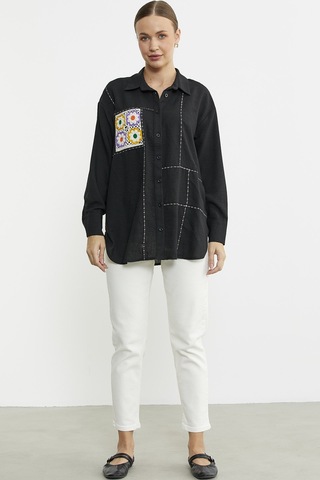 Renkli Dantel Detaylı Tunik Gömlek - Siyah Siyah