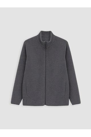 Lcwaıkıkı Classic Gri Dik Yaka Polar Erkek Fermuarlı Sweatshirt